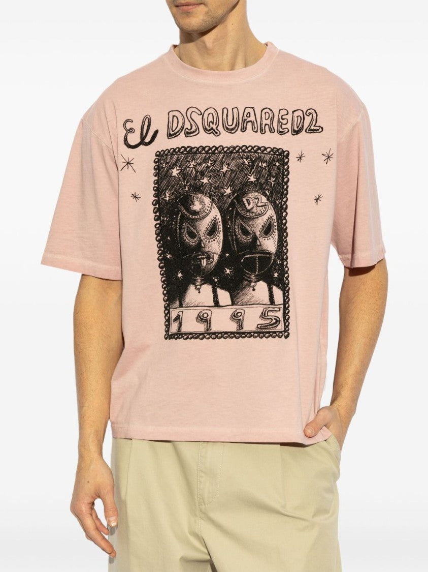 Dsquared2 Light Pink Relaxed Graphic Print T-Shirt
