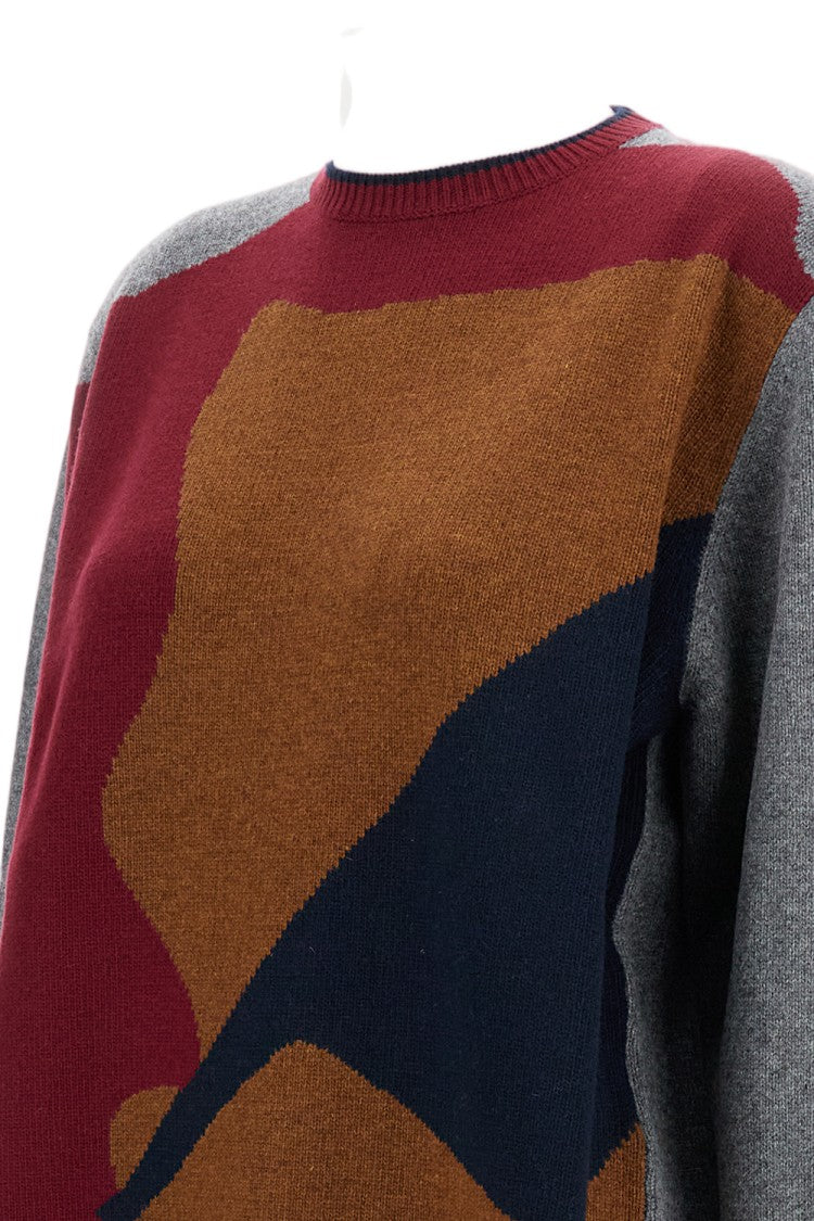 Plan C Multicolor Geometric Pattern Wool Cachemire Crewneck Sweater