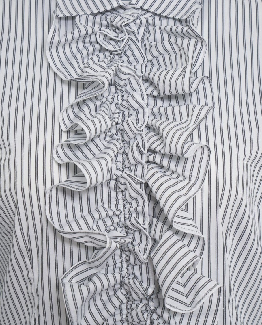 Himon's Vertical Striped Blouse With Ruffled Front
