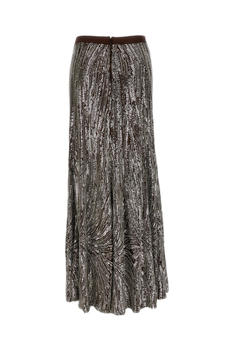 Rabanne Brown Silver Sequin Bead Embellished Maxi Skirt