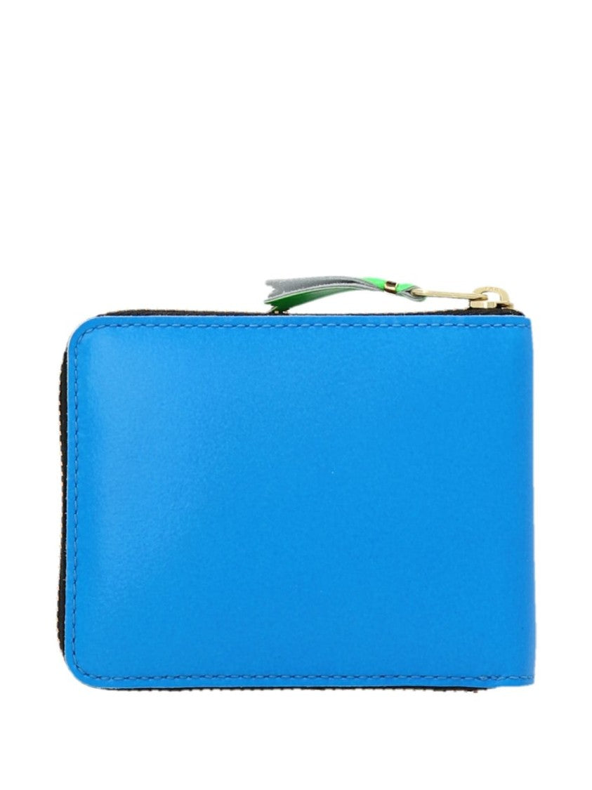 Comme Des Garçons Blue Colorblock Compact Leather Wallet
