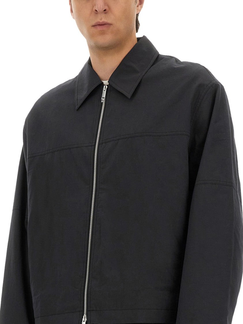 Studio Nicholson Boxy Black Harrington Jacket With Classic Collar