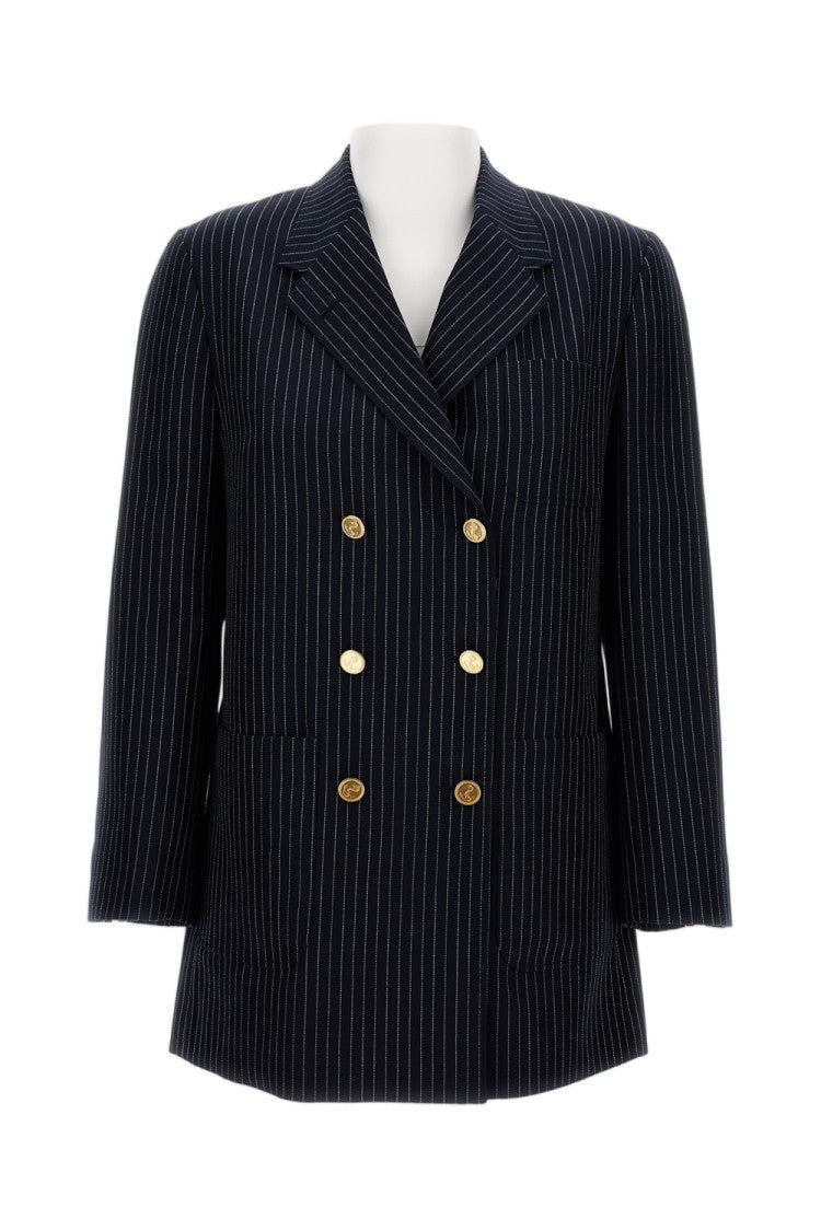 Thom Browne Navy Pinstripe Double-Breasted Jacket With Gold-Tone Buttons