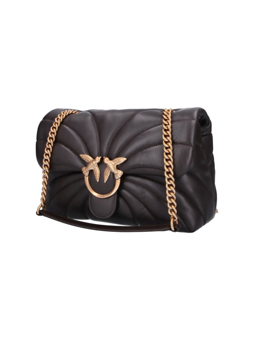 Pinko Brown Quilted Leather Large Love Bag Puff Shoulder Bag