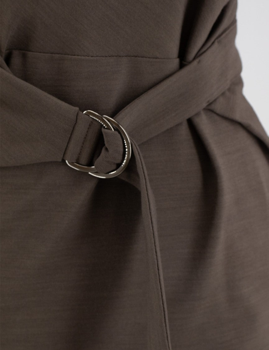 Brunello Cucinelli Belted Turtleneck Top With High Neckline