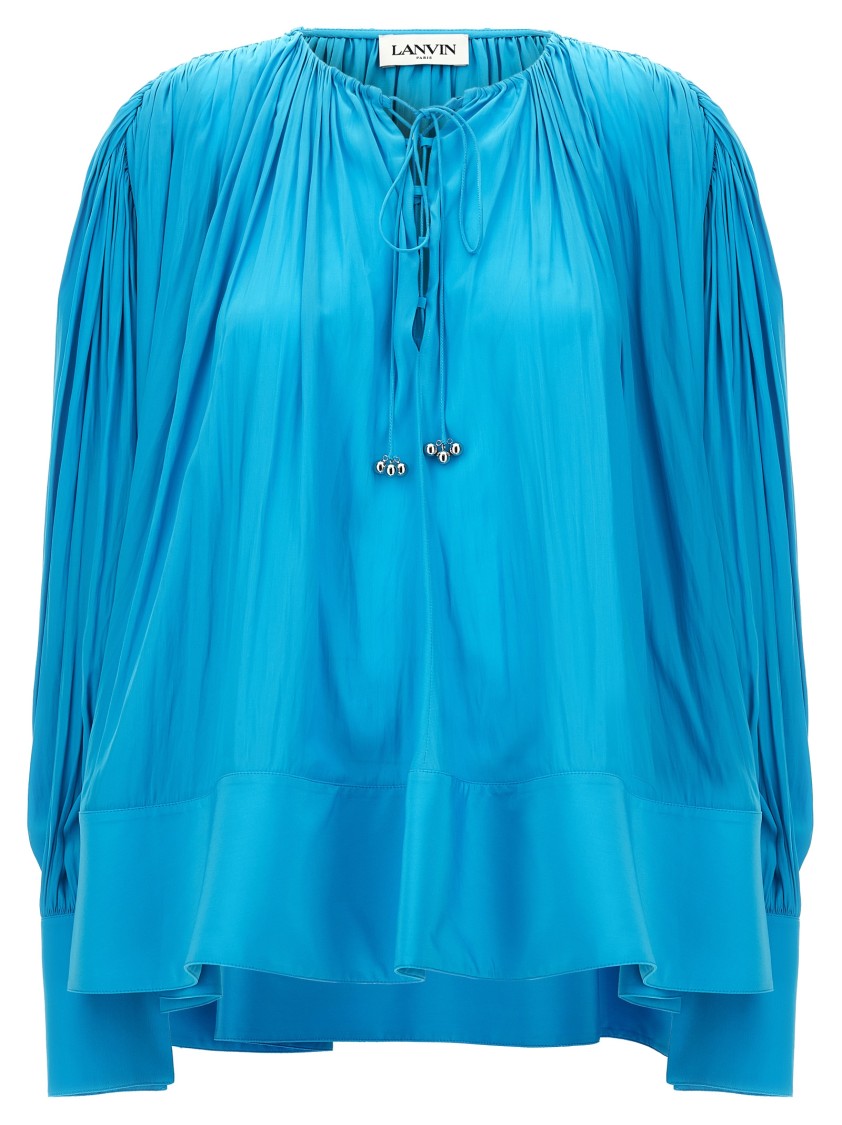 Lanvin Wide Blouse With V-Neck And Drawstring Detail