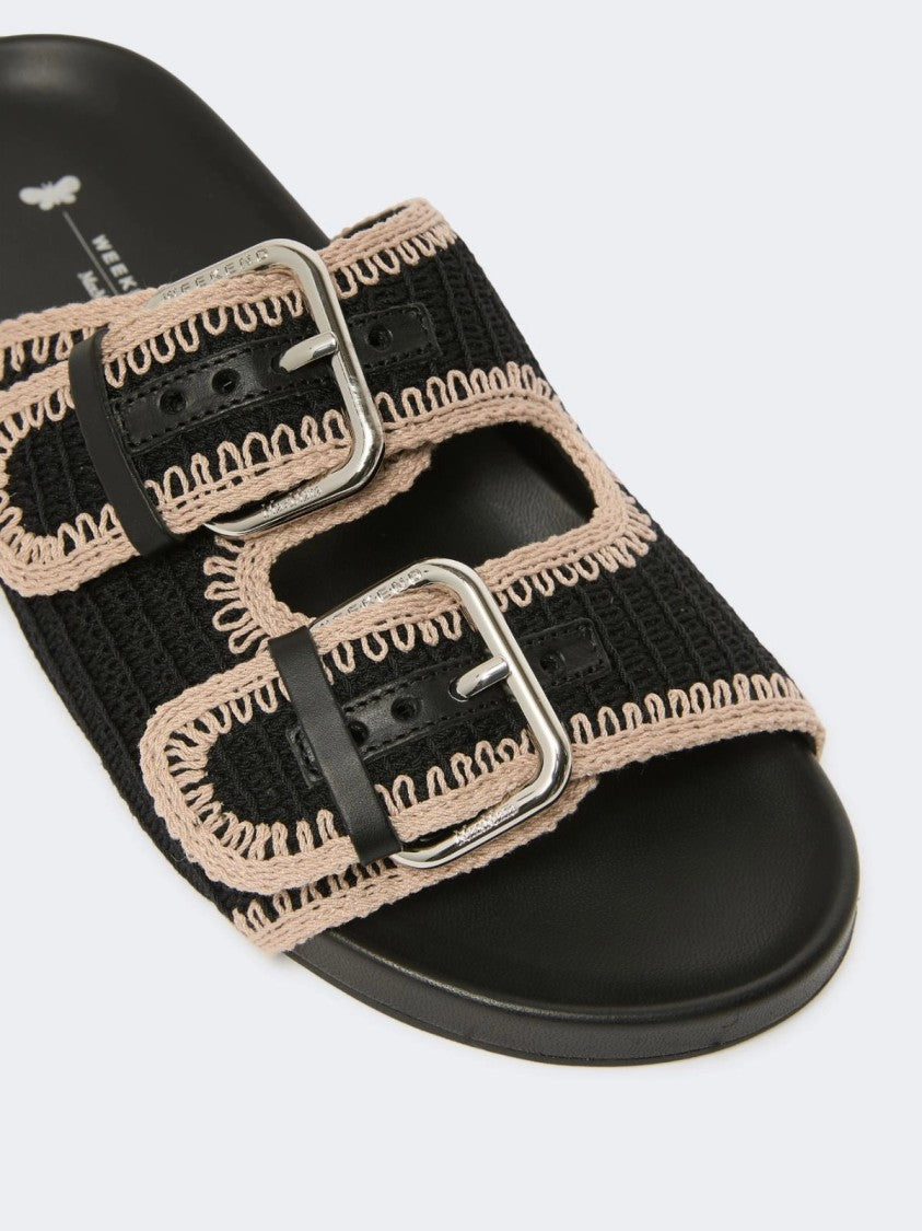 Max Mara Wide Strap Slide Sandal With Decorative Buckles