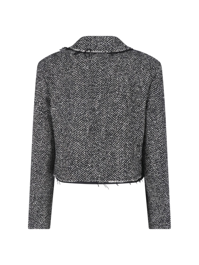 Seafarer Textured Black And White Tweed Jacket With Frayed Collar