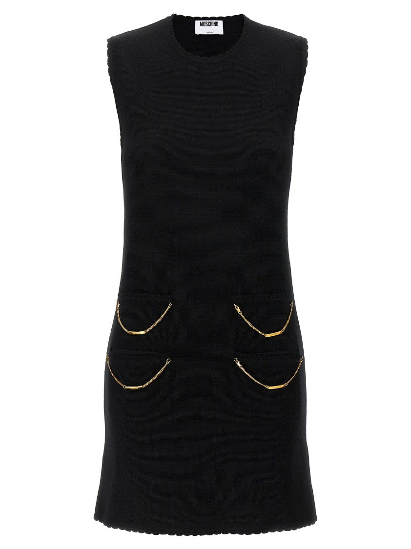 Moschino Merino Wool Mini Dress With Chain Detail