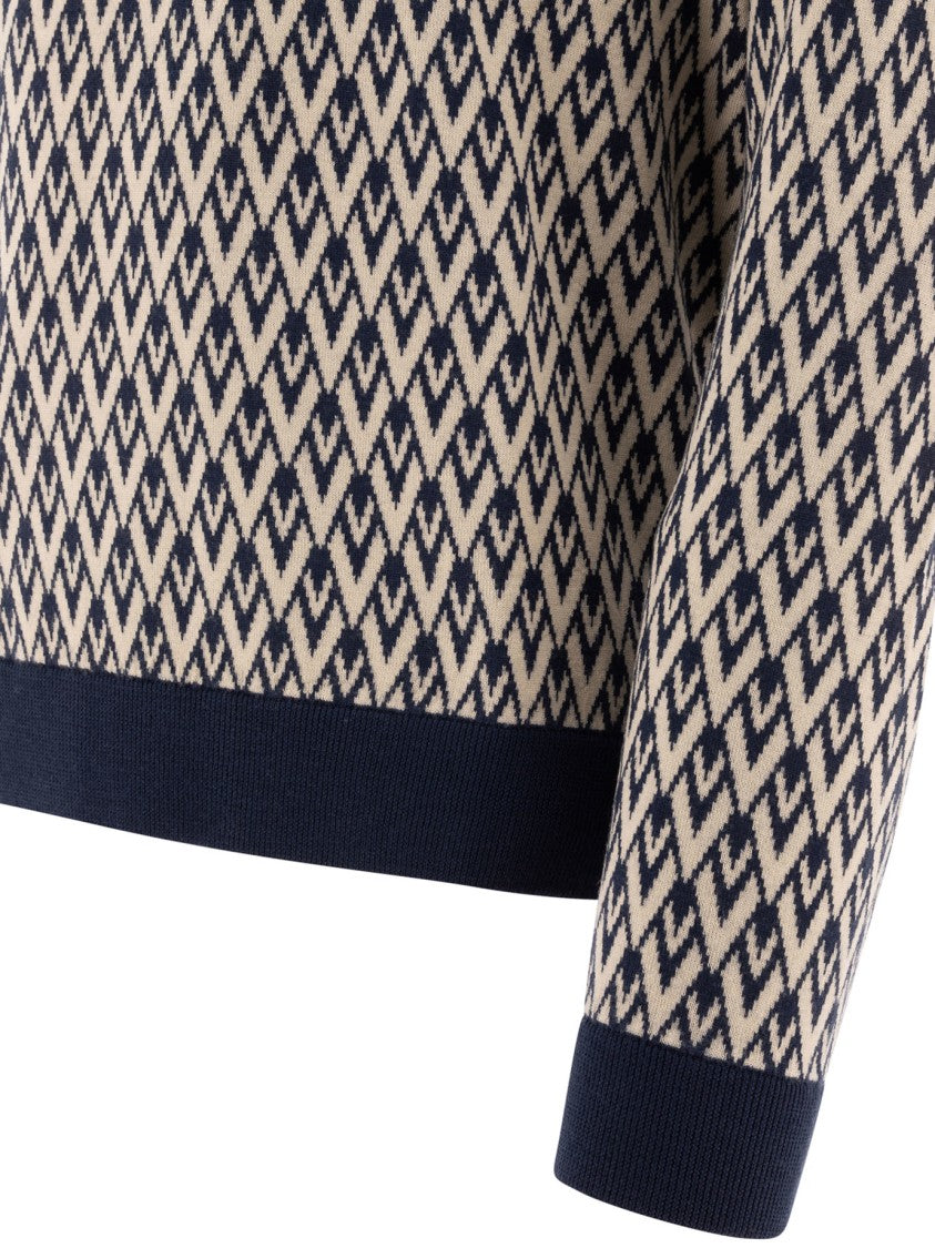 Valentino Geometric Zigzag Knitwear With V-Neck Design