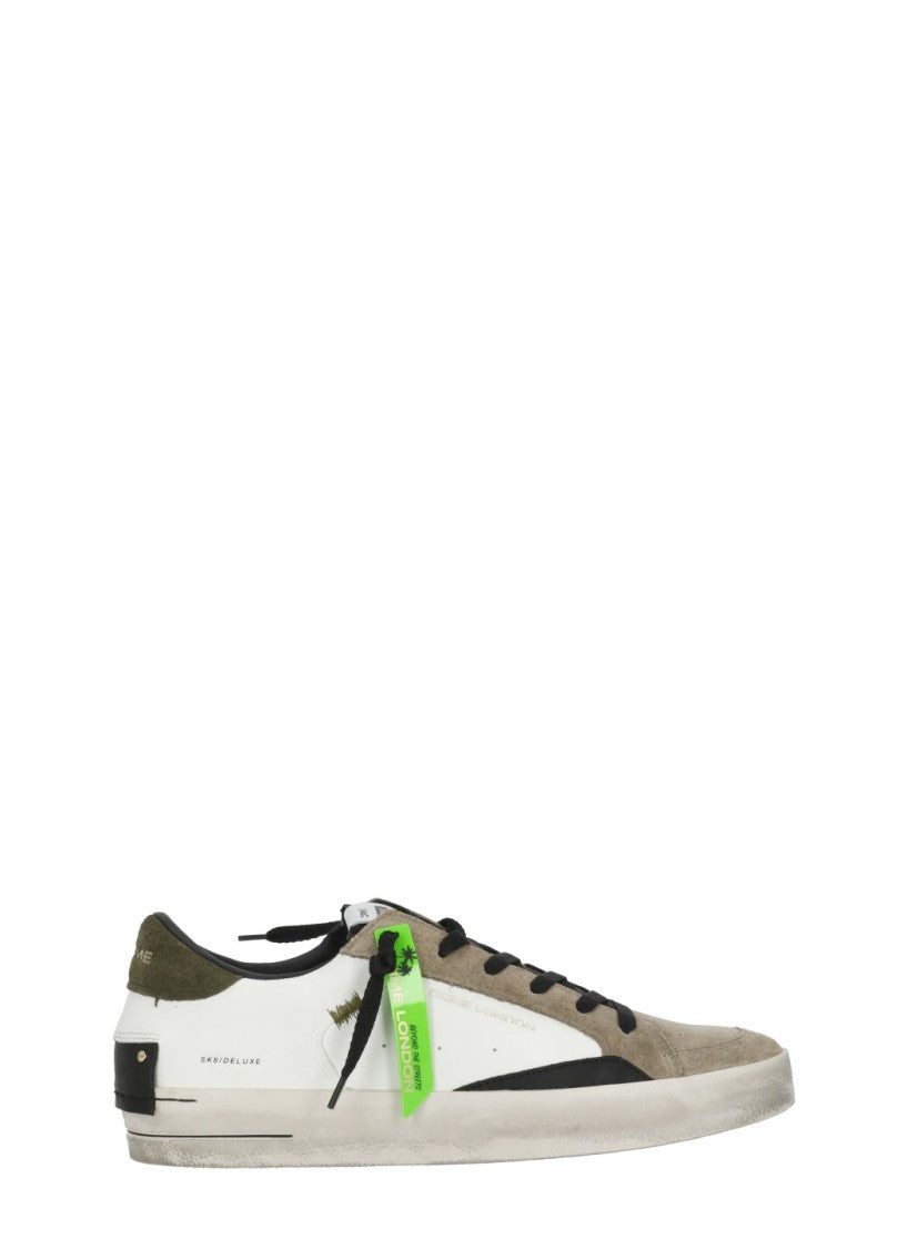 Crime London White Sk8 Deluxe Suede Leather Used-Effect Low-Top Sneakers