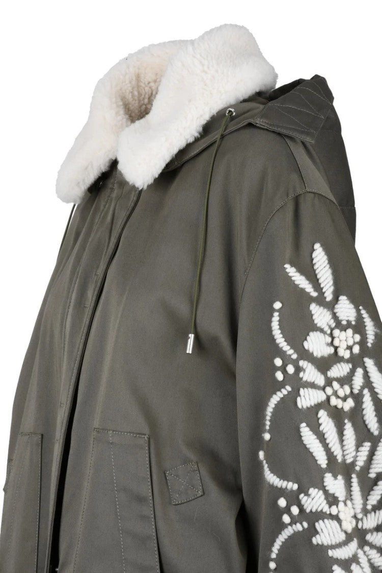 Ermanno Scervino Canvas Parka Wool Embroidery - Green