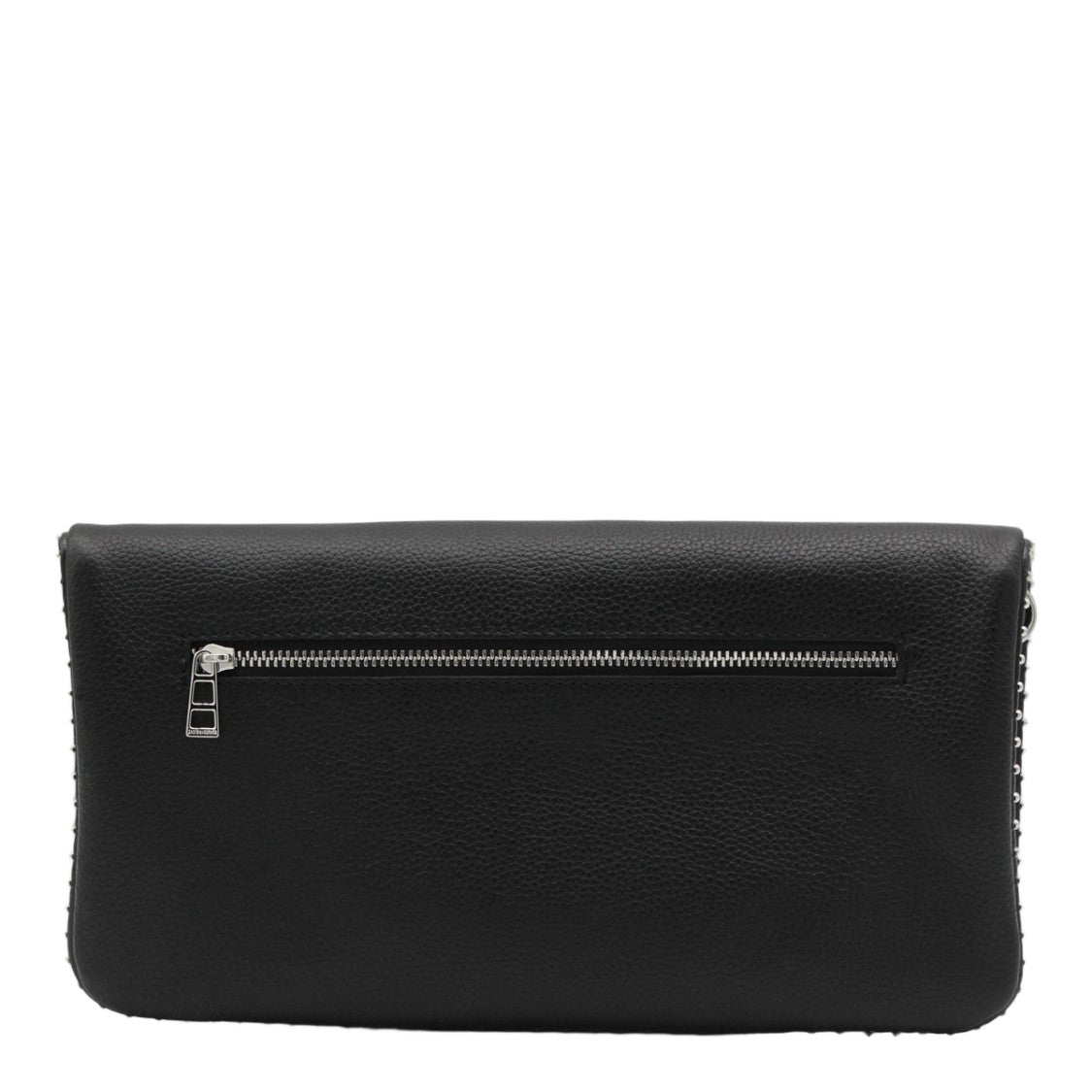 Zadig & Voltaire Textured Black Leather Clutch With Silver Accents