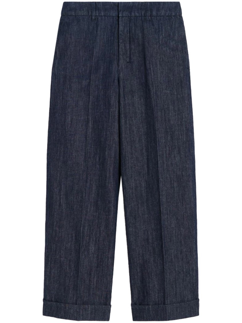 Max Mara High-Waisted Wide-Leg Denim Trousers With Cuffed Hems