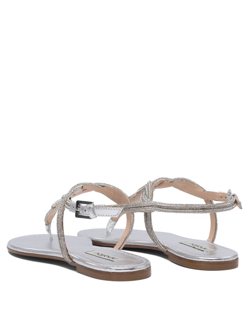 Ninalilou Braided Leather Sandals With Silver Finish