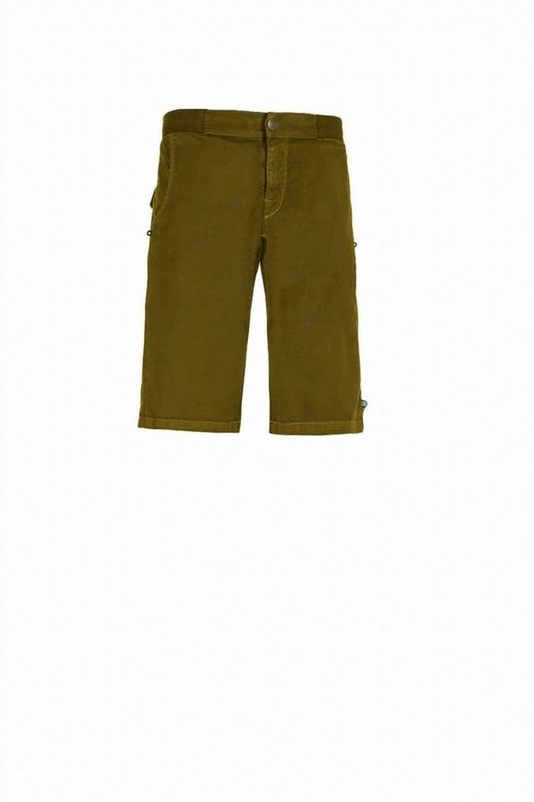 E9 Tailored Brown Linen-Blend Shorts With Button Closure
