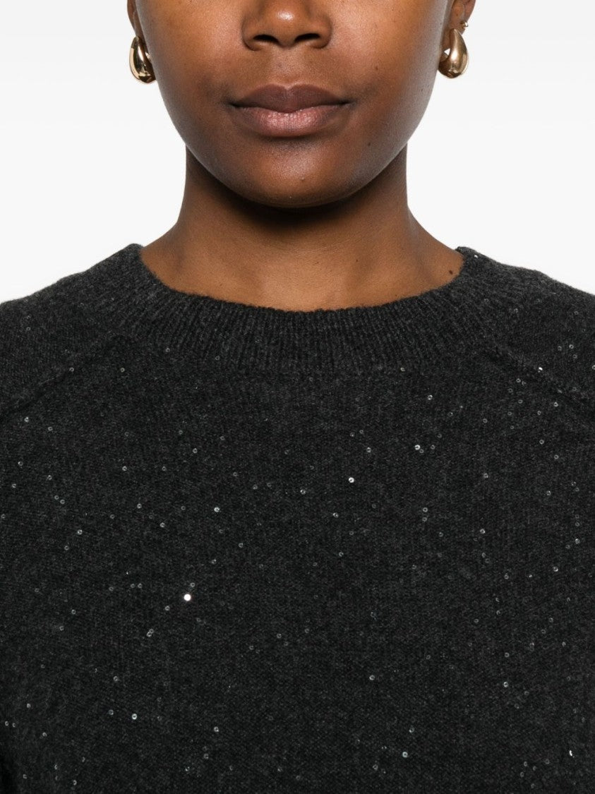 Antonelli Relaxed Fit Gray Sweater With Sparkling Sequins