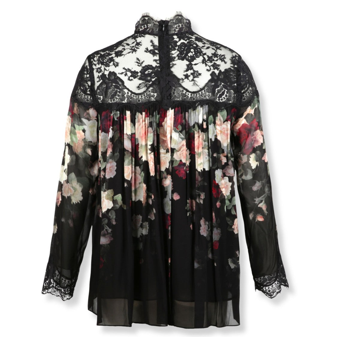 Zimmermann High Lace Yoke Silk Blouse With Flared Hem