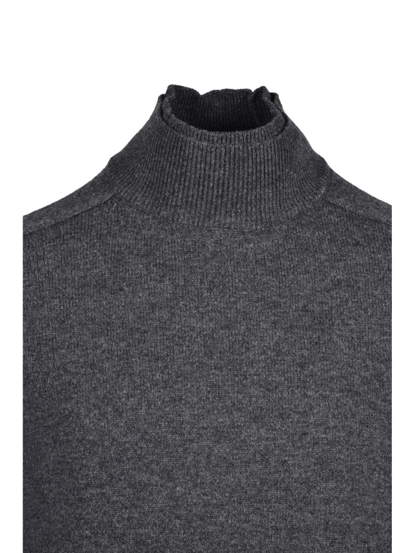 Paolo Pecora Grey Raglan Sleeves Virgin Wool Mock-Neck Sweater