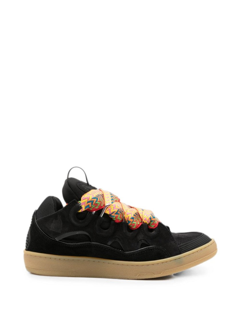 Lanvin Black Silk And Nylon Sneakers With Multicolored Zigzag Laces