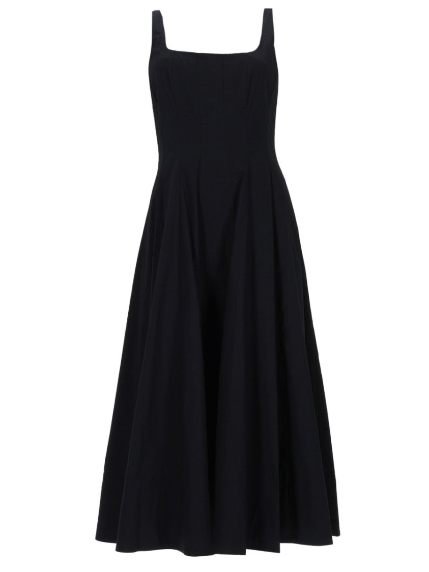 Staud Neutrals Wells Pleated Voluminous Midi Dress