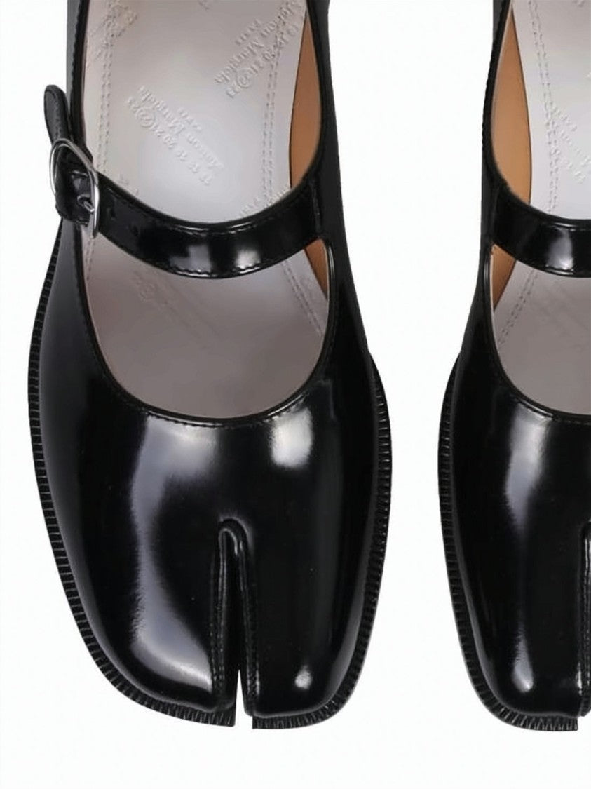 Maison Margiela Glossy Black Leather Mary Jane Shoes With Split Toe Design