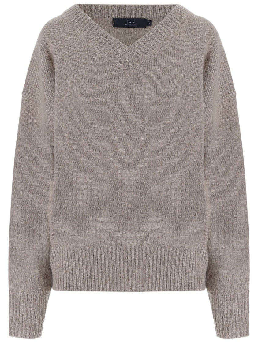 Arch4 Cashmere V-Neck Sweater With Ribbed Detailing