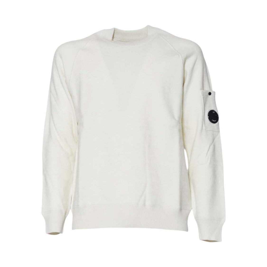 C.P. Company White Merino Wool Sweater With Distinctive Lens Detail
