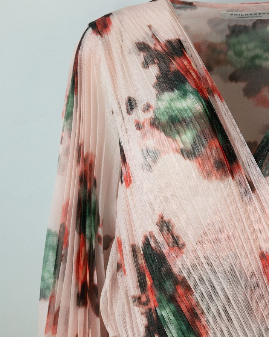 Philosophy Di Lorenzo Serafini Pleated Tulle Dress With Floral Print