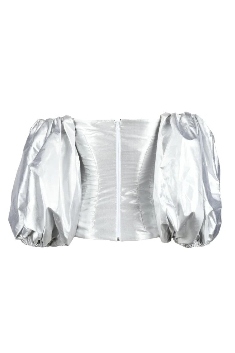 Anouki Silk Top Balloon Sleeves - Silver