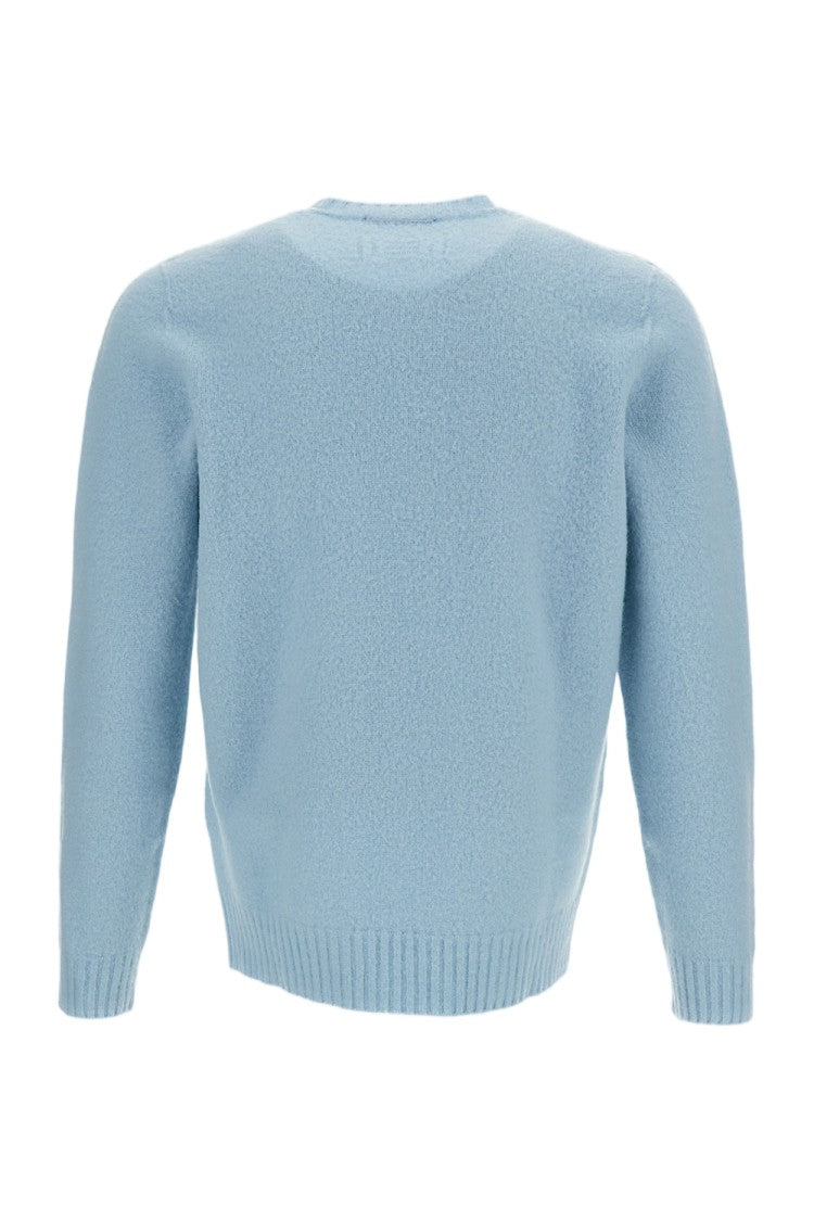 Drumohr Light Blue Jersey-Knit Wool Crewneck Sweater With Raglan Sleeves