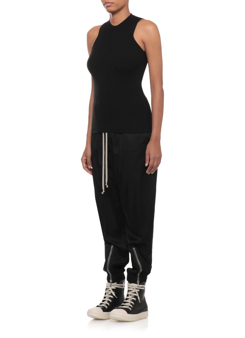 Rick Owens Black Ribbed High-Neck Wool Tank Top