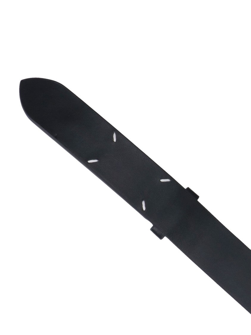 Maison Margiela Smooth Black Belt With White Stitching Detail