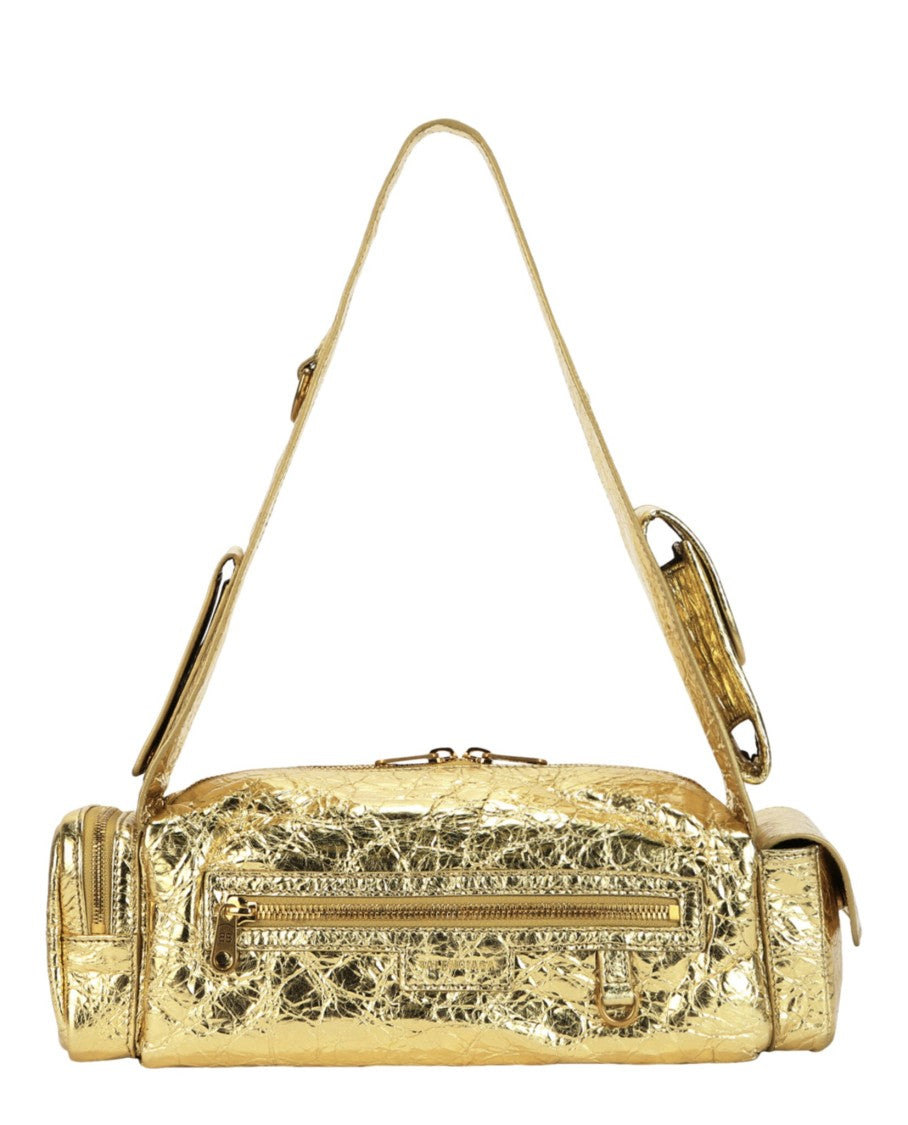 Balenciaga Textured Lambskin Sling Bag With Gold Hardware And Multiple Pockets