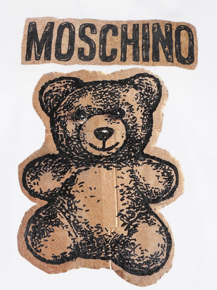 Moschino White Teddy Bear Logo Cotton Dress