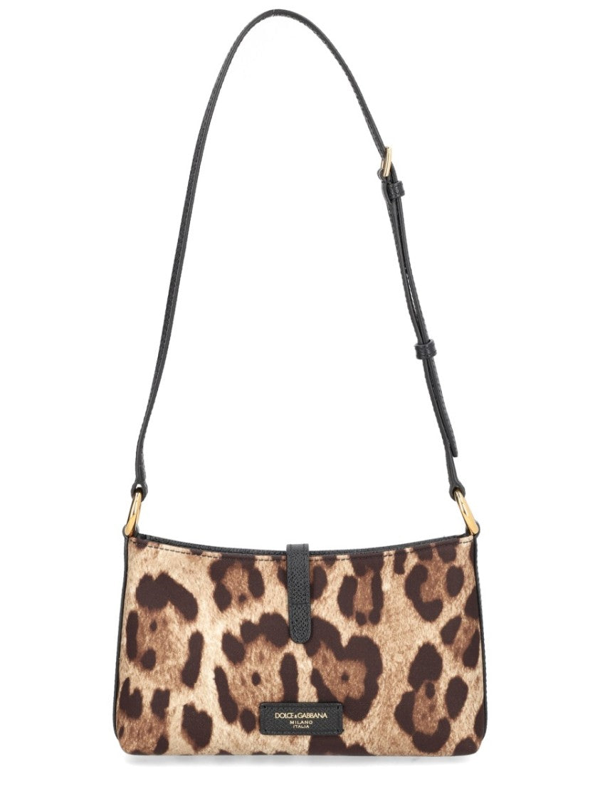 Dolce & Gabbana Lock Leopard Print Polyamide Shoulder Bag