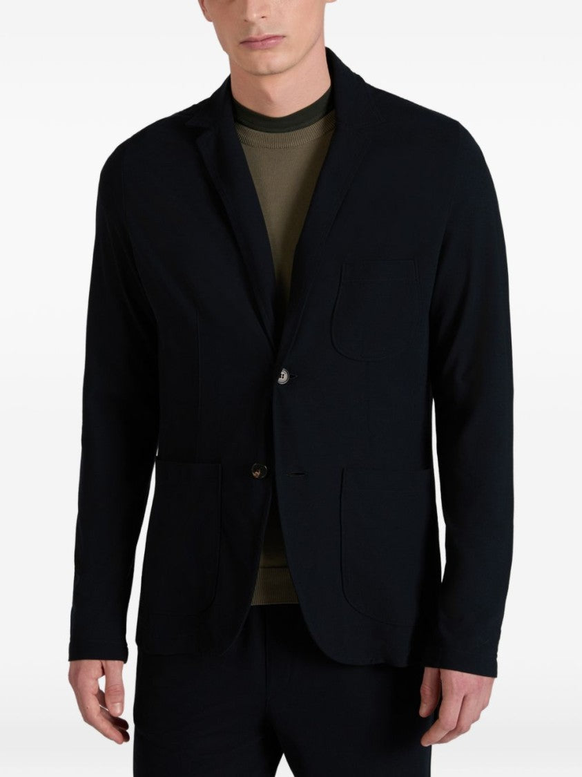 Zanone Tailored Navy Blue Cotton Jacket With Notched Lapels