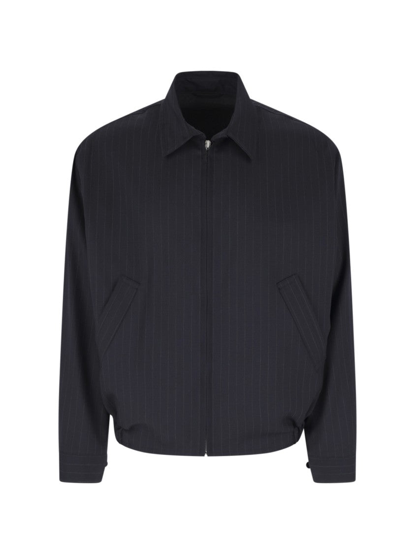 Kaptain Sunshine Dark Blue Pinstriped Wool Zip Jacket