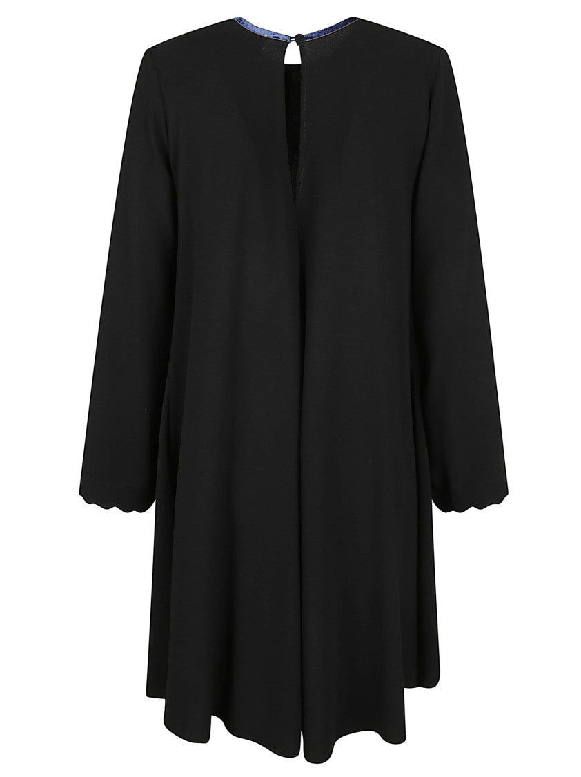 Forte Forte Black Dress With Loose Silhouette And Scalloped Edges