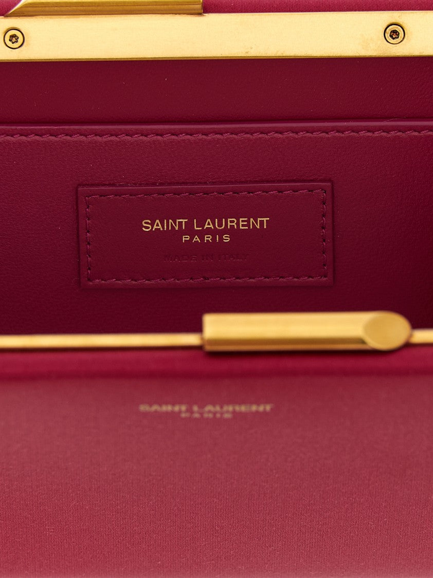 Saint Laurent Midnight Piccola Satin Clutch With Kiss-Lock Closure