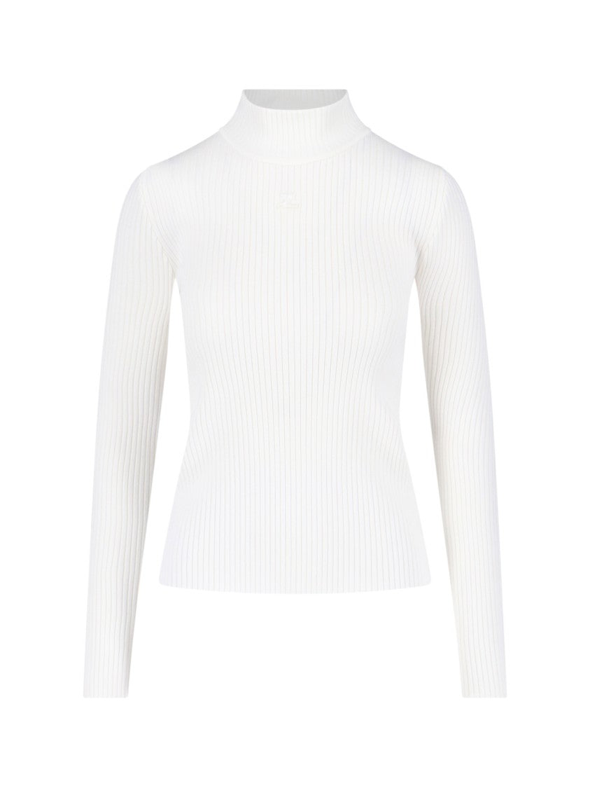 Courrèges Logo Turtleneck, In White Viscose Blend