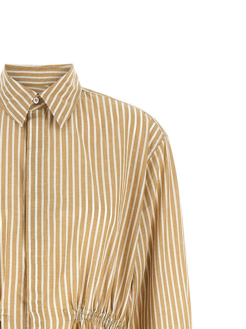 Polo Ralph Lauren Trapeze Midi Chemisier Dress In Striped Cotton-Linen Blend