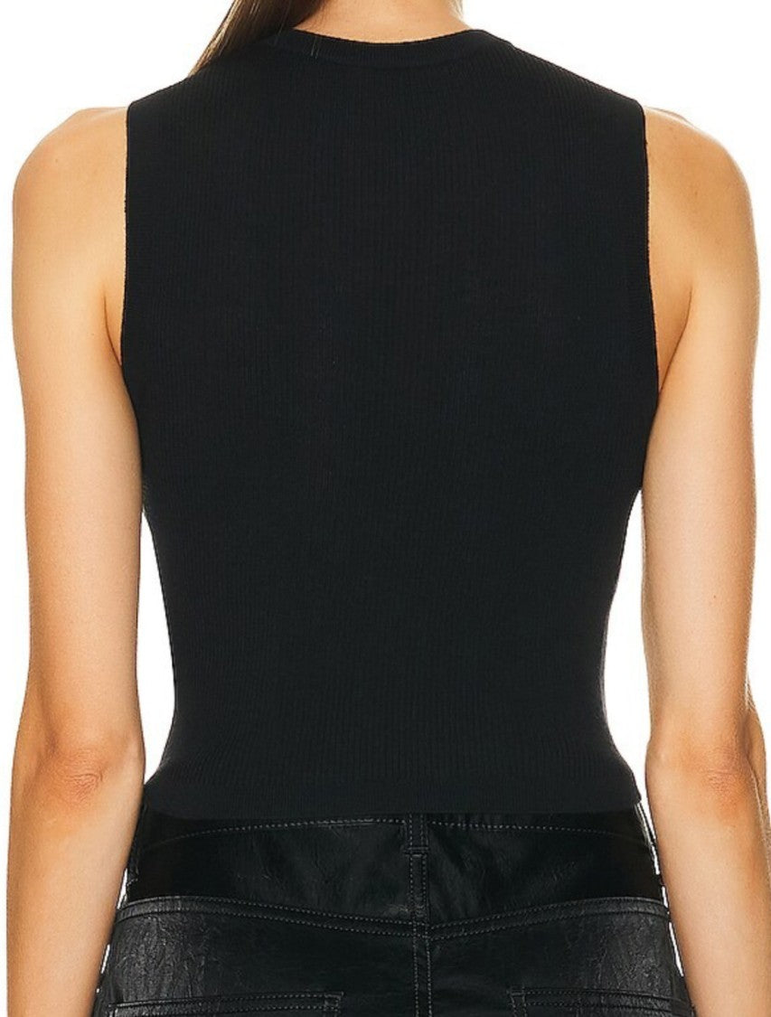 Saint Laurent Fitted Black Sleeveless Top With Round Neckline
