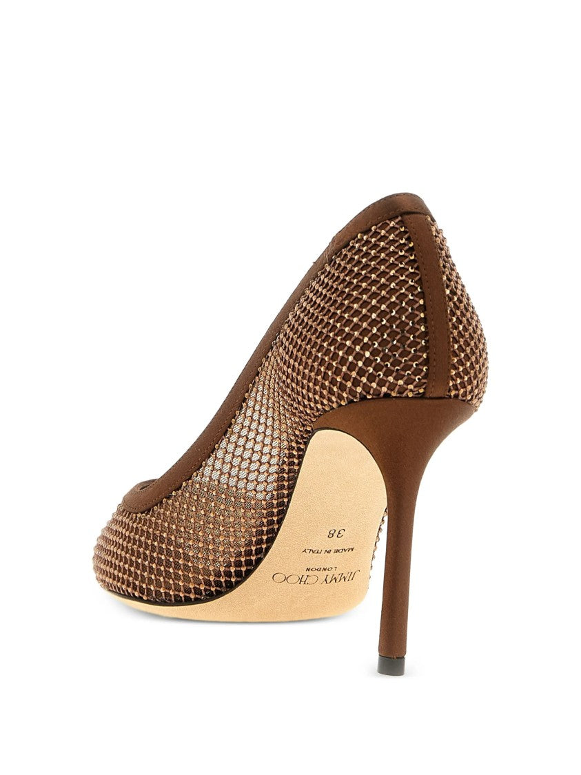 Jimmy Choo Brown Romy 85 Mesh Pointed Pumps