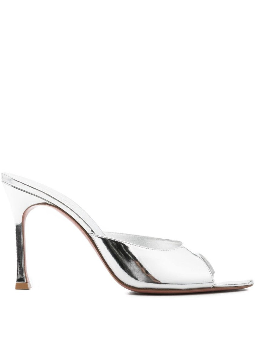 Amina Muaddi Mirror-Finish Silver Calf Leather Sandals