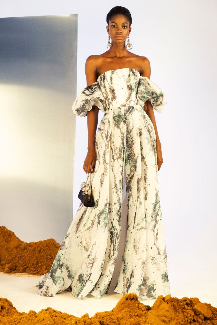 Saiid Kobeisy Printed Gazar Maxi Dress