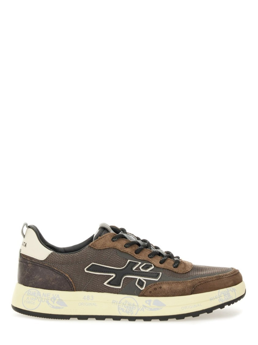Premiata Layered Brown Sneakers With Textured Accents And Cream Sole