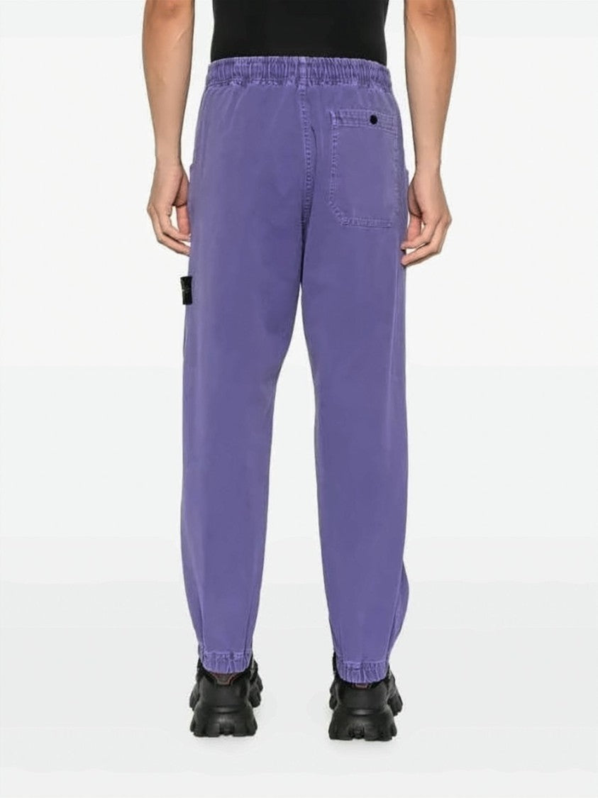 Stone Island Loose-Fit Purple Cotton Jogger Pants With Textured Finish