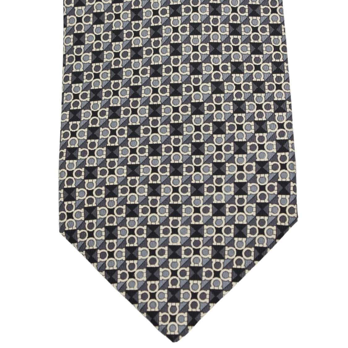 Ferragamo Geometric Pattern Tie In Black And Beige