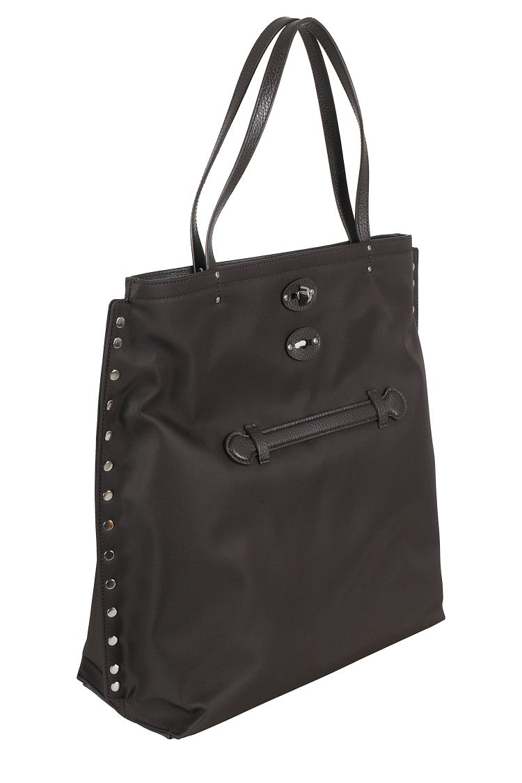 Zanellato Brown A Spasso Tokyo Medium Studded Nylon Shoulder Bag